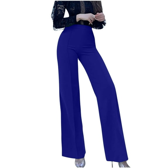 YYDGH Women's Pull-on Stretchy Dress Pants with High Waist Slacks with Pockets for Business Casual Blue L