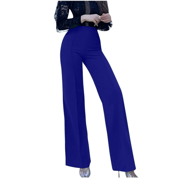 YYDGH Women's Pull-on Stretchy Dress Pants with High Waist Slacks with Pockets for Business Casual Blue S