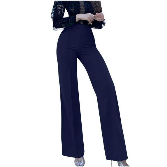 YYDGH Women's Pull-on Stretchy Dress Pants with High Waist Slacks with Pockets for Business Casual Navy Blue M