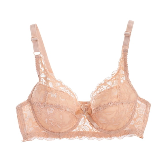 YYDGH Women's Push Up Lace Bra Comfort Non Padded Full Coverage Underwire Unlined Bra Plus Size Bralette Beige XL