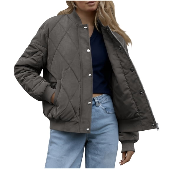 YYDGH Women's Quilted Bomber Jacket Casual Lightweight Cropped Puffer Jakcets Fashion Zip up Outerwear Winter Coats with Pockets