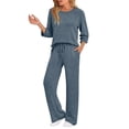 thumbnail image 1 of YYDGH Women's Ribbed Knit Pajama Sets Long Sleeve Crewneck Top and Drawstring Waist Wide Leg Pants with Pockets Sleepwear Two Piece Lounge Outfits, 1 of 8