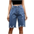 thumbnail image 1 of YYDGH Women's Ripped Bermuda Shorts High Waisted Denim Shorts Knee Length Distressed Jean Shorts Dark Blue S, 1 of 9