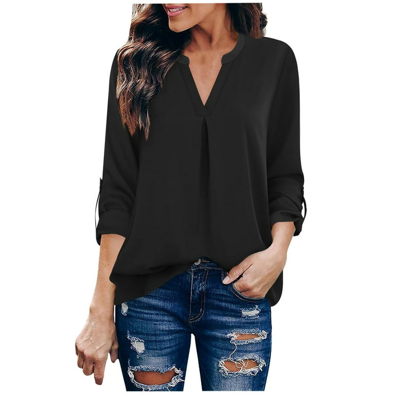 Casual Chiffon Solid Color V- neck Long Sleeve Shirt Casual Chiffon Solid Color V- neck Long Sleeve Shirt