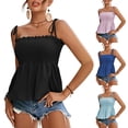 thumbnail image 1 of YYDGH Women's Ruffle Smocked Tank Tops Tie Shoulder Spaghetti Strap Square Neck Cami Tops Summer Sleeveless Babydoll Peplum Blouse Shirts, 1 of 6