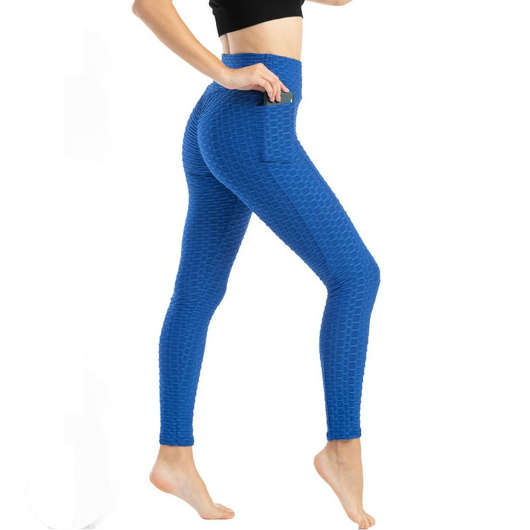 YYDGH Women's Scrunch Butt Leggings with Pockets Pleated High Waist Hip  Lifting Compression Leggings Workout Yoga Pants Blue S 