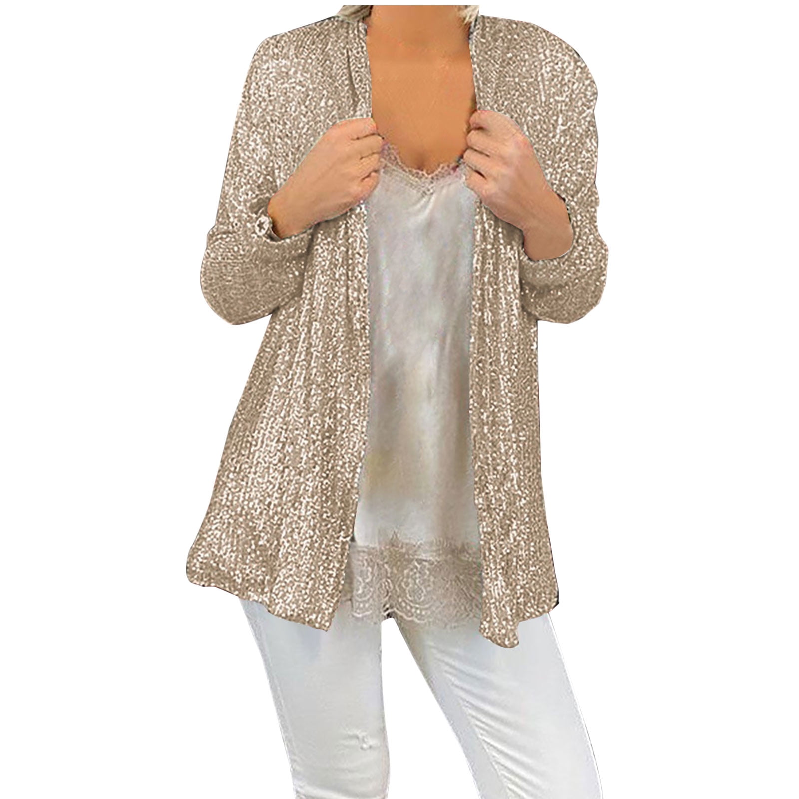 YYDGH Women's Sequin Cardigan Long Sleeve Open Front Jacket Casual