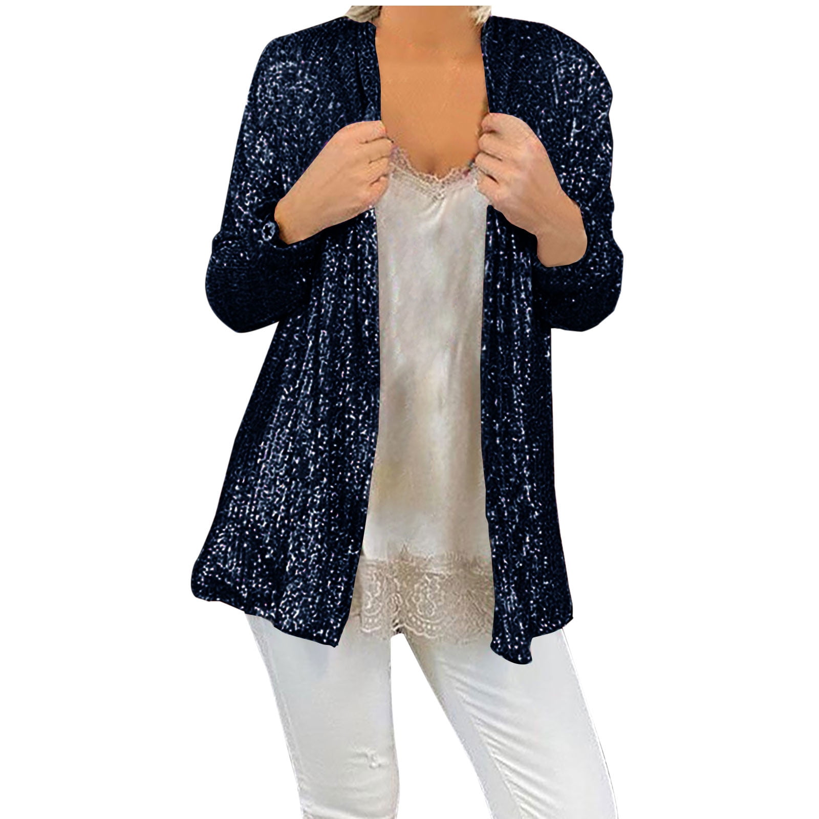 YYDGH Women s Sequin Cardigan Long Sleeve Open Front Jacket Casual