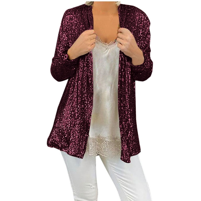 YYDGH Women s Sequin Cardigan Long Sleeve Open Front Jacket Casual