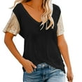 thumbnail image 1 of YYDGH Women's Sequin Short Sleeve Tee V Neck T Shirts Glitter Sparkles Loose Blouse Tops Black XL, 1 of 9