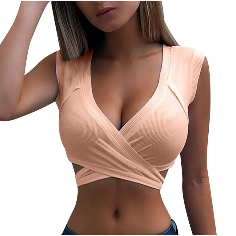 YYDGH Women's Sexy Bandage Cross Wrap Tie Back Crop Top Solid