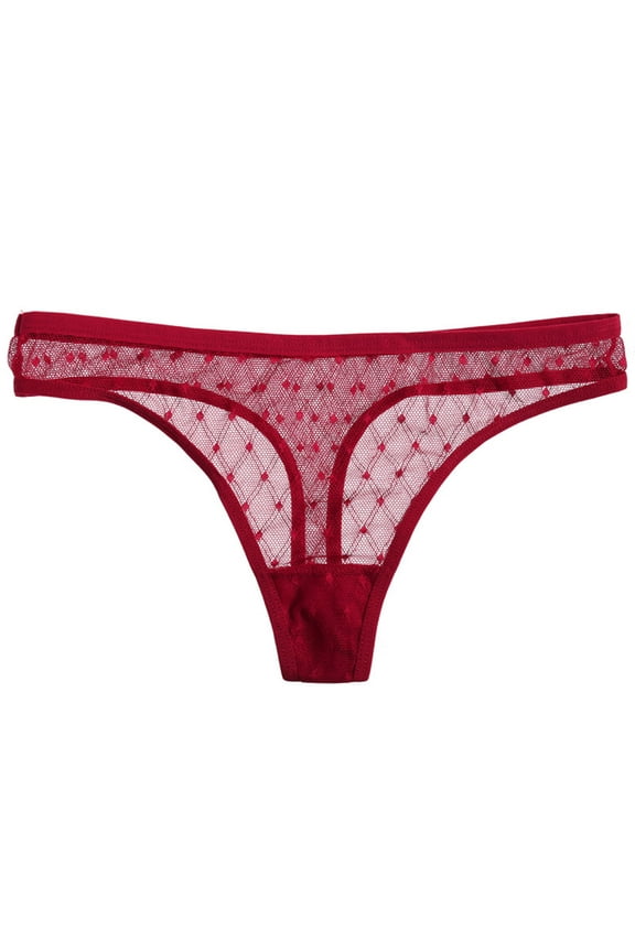 Women's Sheer Mesh Thongs Panties Low Waist See Through Sexy Seamless Lace Underwear Brief Underpants Wine Red XL