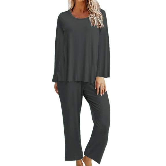 YYDGH Women's Sleepwear Capri Pajama Sets Long Sleeve Two-Piece Pjs Crew Neck Lounge Sets Tops & Long Pants with Pockets