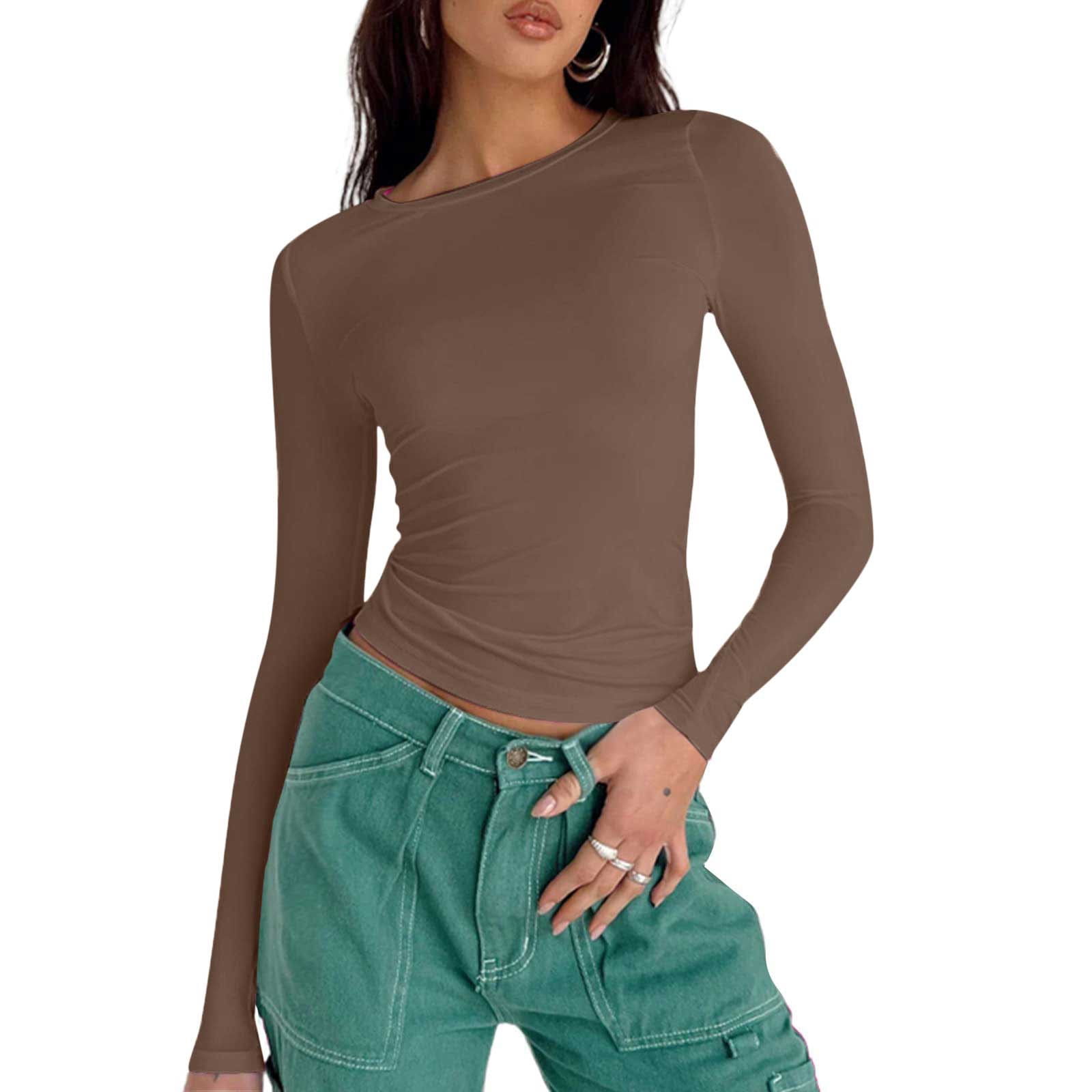 YYDGH Women's Slim Fit Going Out Crop Tops Casual Solid Color Crew