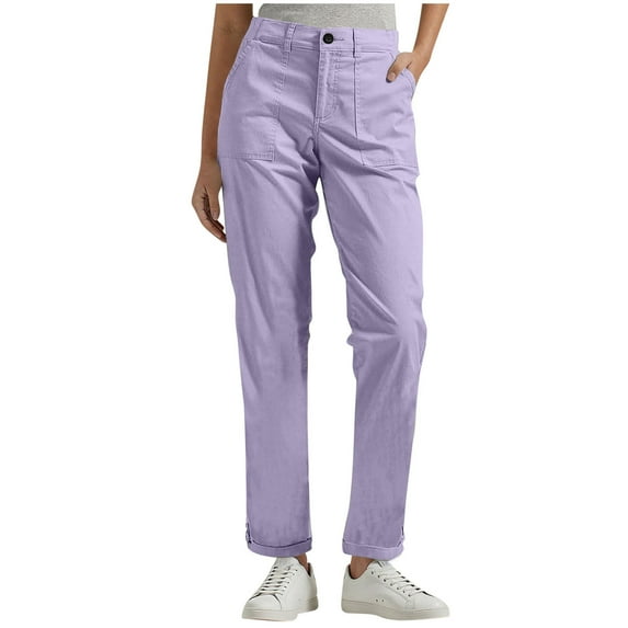 YYDGH Women's Straight Leg Cargo Pants Casual Plus Size Work Pants High Waist Twill Chino Trousers with Pockets