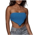 thumbnail image 1 of YYDGH Women's Strapless Asymmetrical Hem Ribbed Knit Crop Bandeau Tube Top Blue S, 1 of 6