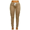 thumbnail image 1 of YYDGH Women's Stretch Skinny Cargo Pants Casual High Waist Drawstring Joggers Pant Butt Lift Pencil Trousers with Pockets Khaki M, 1 of 5
