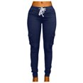 thumbnail image 1 of YYDGH Women's Stretch Skinny Cargo Pants Casual High Waist Drawstring Joggers Pant Butt Lift Pencil Trousers with Pockets Navy Blue XL, 1 of 5