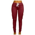 thumbnail image 1 of YYDGH Women's Stretch Skinny Cargo Pants Casual High Waist Drawstring Joggers Pant Butt Lift Pencil Trousers with Pockets Wine Red M, 1 of 5