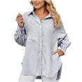 thumbnail image 1 of YYDGH Women's Striped Long Sleeve Button Down Shirt with Pocket Casual Boyfriend Blouse Tops with Smocked Cuffed Gray M, 1 of 7