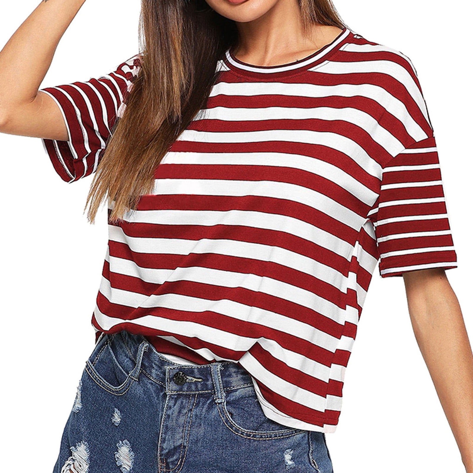 2025 New Striped T-shirts Women Top Tee Summer Cotton Short