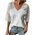 thumbnail image 1 of YYDGH Women's Summer V Neck Lace Short Sleeve T-Shirt Casual Solid Color Blouse Tops White XXXXL, 1 of 6