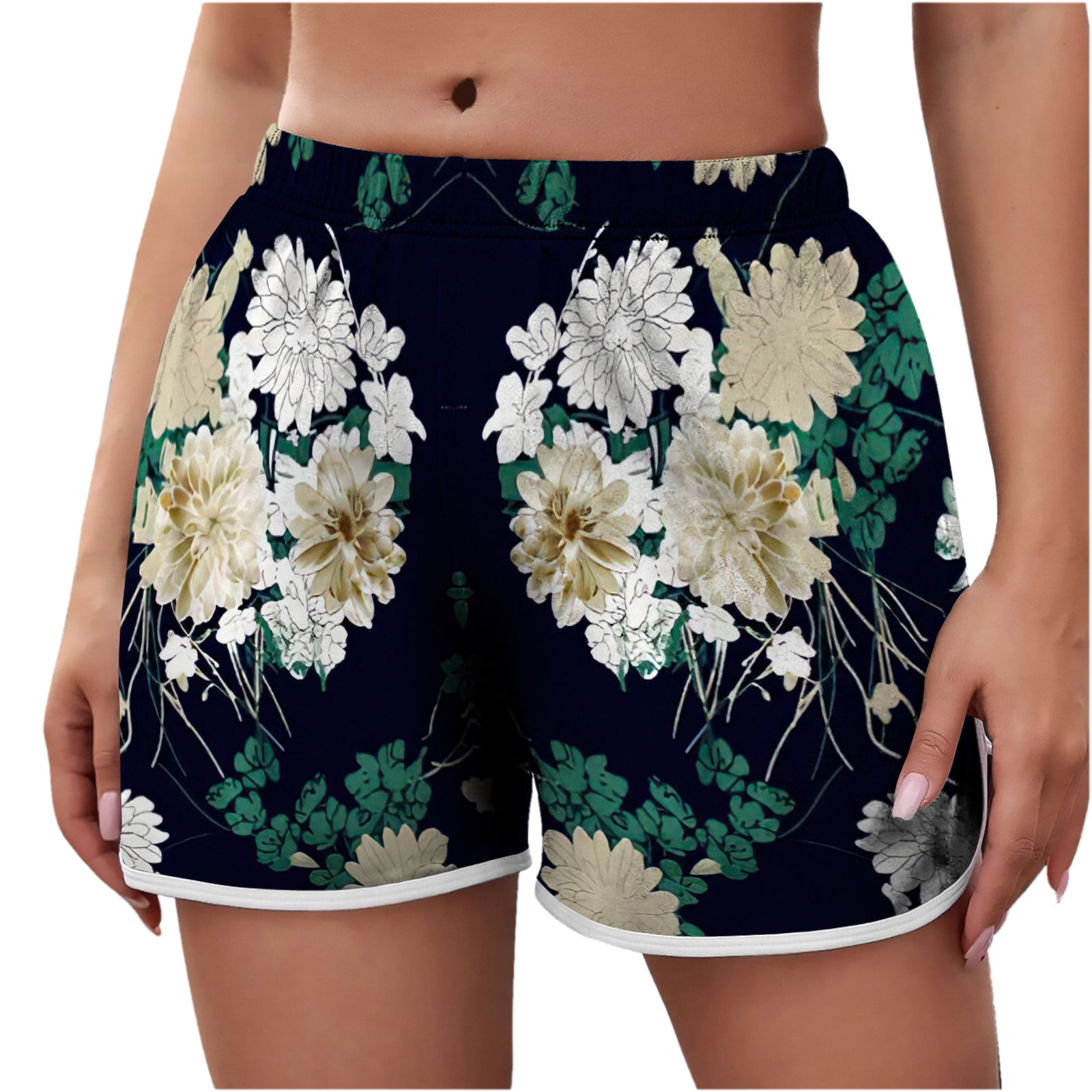 YYDGH Women s Swim Shorts Summer Floral Board Shorts with Pockets