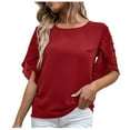 thumbnail image 1 of YYDGH Women's Swiss Dot Petal Short Sleeve T-Shirts Crew Neck Solid Color Casual Loose Tops Blouses Red XXL, 1 of 8