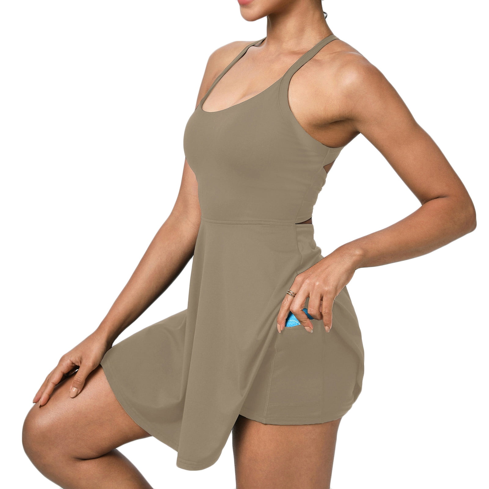 YYDGH Women's Tennis Dress Halter Neck Sleeveless Athletic Skirt Dress Spaghetti Strap Active Wear Summer Sports Dress with Pocket