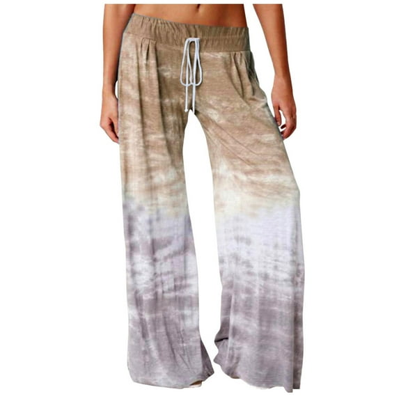 YYDGH Women's Tie Dye Palazzo Wide Leg Lounge Pant Plus Size Active Yoga Pants Loose Trousers Khaki S