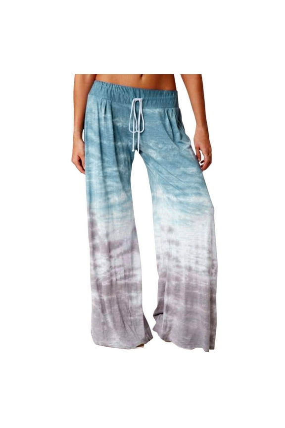 Women's Tie Dye Palazzo Wide Leg Lounge Pant Plus Size Active Yoga Pants Loose Trousers Sky Blue L