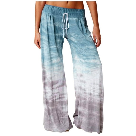 YYDGH Women's Tie Dye Palazzo Wide Leg Lounge Pant Plus Size Active Yoga Pants Loose Trousers Sky Blue M
