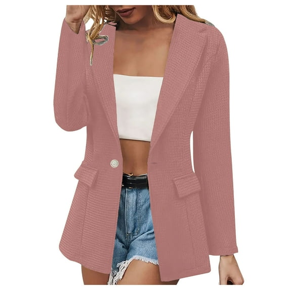 YYDGH Women's Tweed Blazers Casual Long Sleeve Single Breasted Jackets Open Front Work Business Suits Office Blazer Pink L