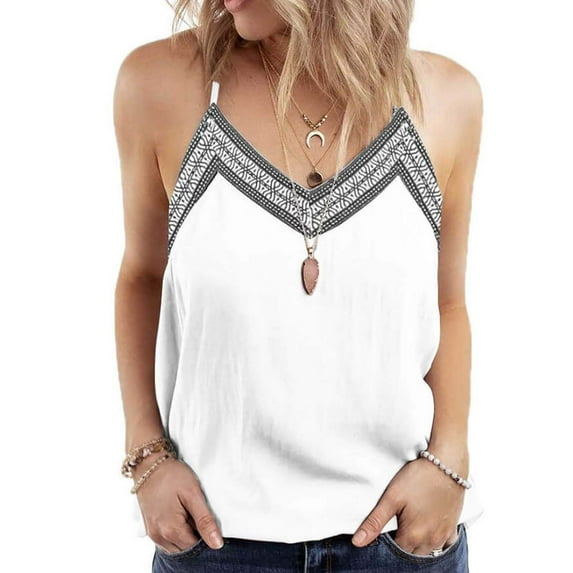 YYDGH Women's V Neck Dressy Tank Tops Lace Camisole Casual Spaghetti Strap Cami Summer Sleeveless Loose Fit Shirts White S