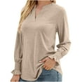 thumbnail image 1 of YYDGH Women's V Neck Long Sleeve Ruffle Blouse Casual Loose Fit Fall Tops Solid Color T Shirt Beige M, 1 of 4