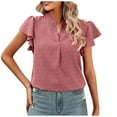 thumbnail image 1 of YYDGH Women's V Neck Ruffle Short Sleeve T-Shirts Summer Blouse Swiss Dot Flowy Tunic Top Watermelon Red L, 1 of 7