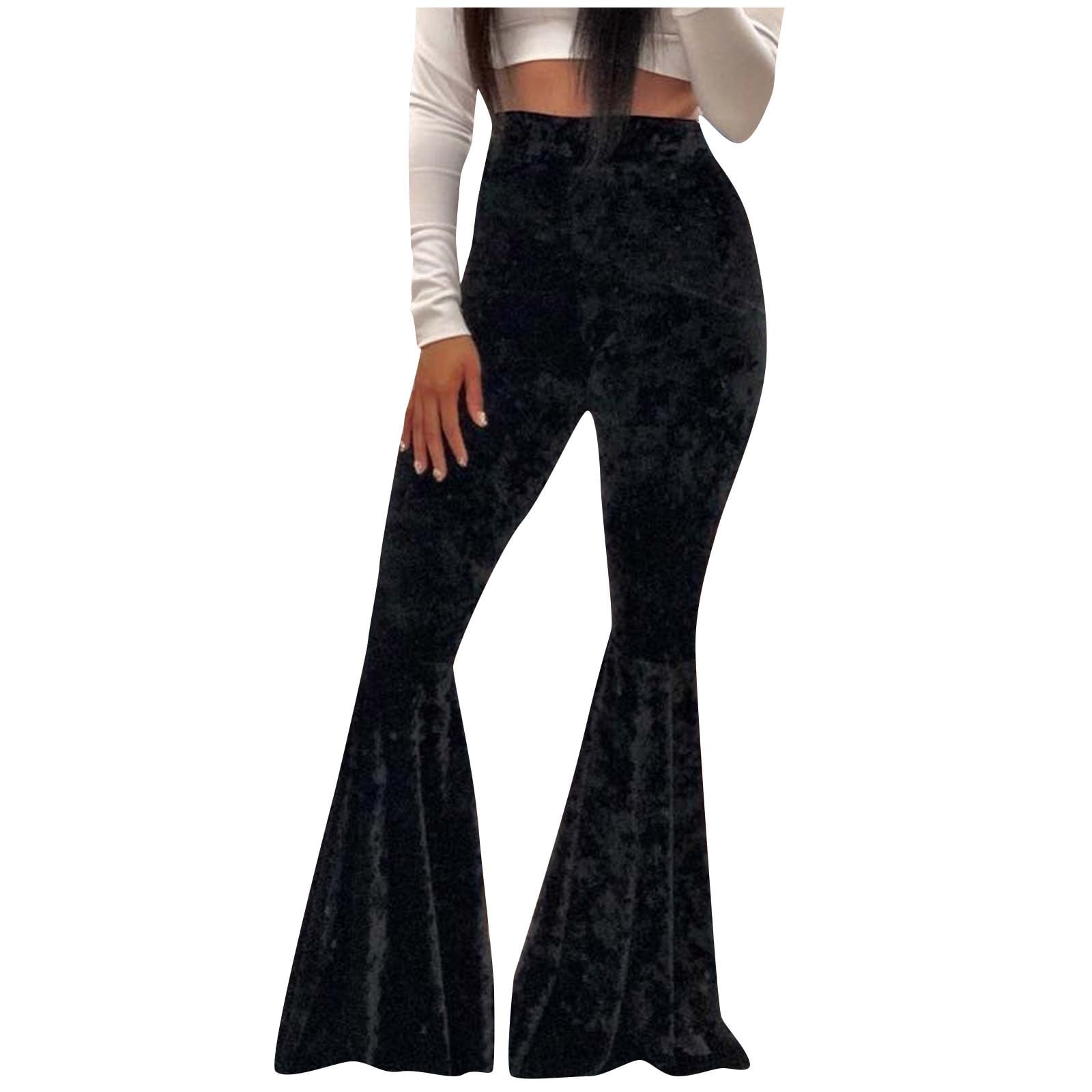 Women's Rib Flare Pants - High Waist Elastic Bell Bottom Sweatpants With Seamed Creases