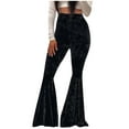 thumbnail image 1 of YYDGH Women's Velvet Flare Pants Elastic High Waist Ruffle Bell Bottom Casual Party Club Trouser, 1 of 5