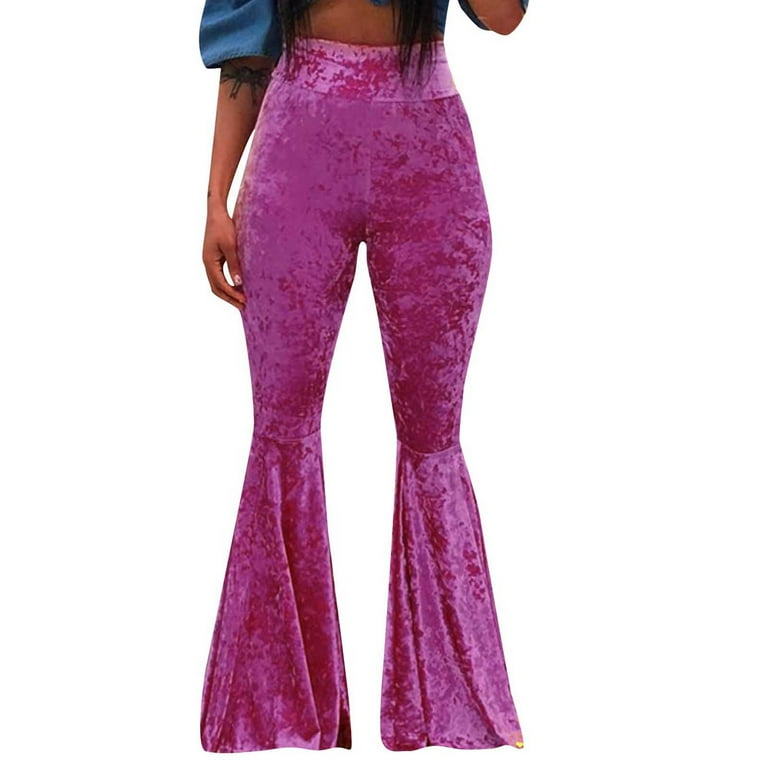 YYDGH Women s Velvet Flare Pants Elastic High Waist Ruffle Bell Bottom Casual Party Club Trouser Walmart