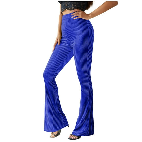 YYDGH Women's Velvet Pants High Waisted Flare Pants Solid Color Bell Bottom Long Pants Trousers Blue Blue