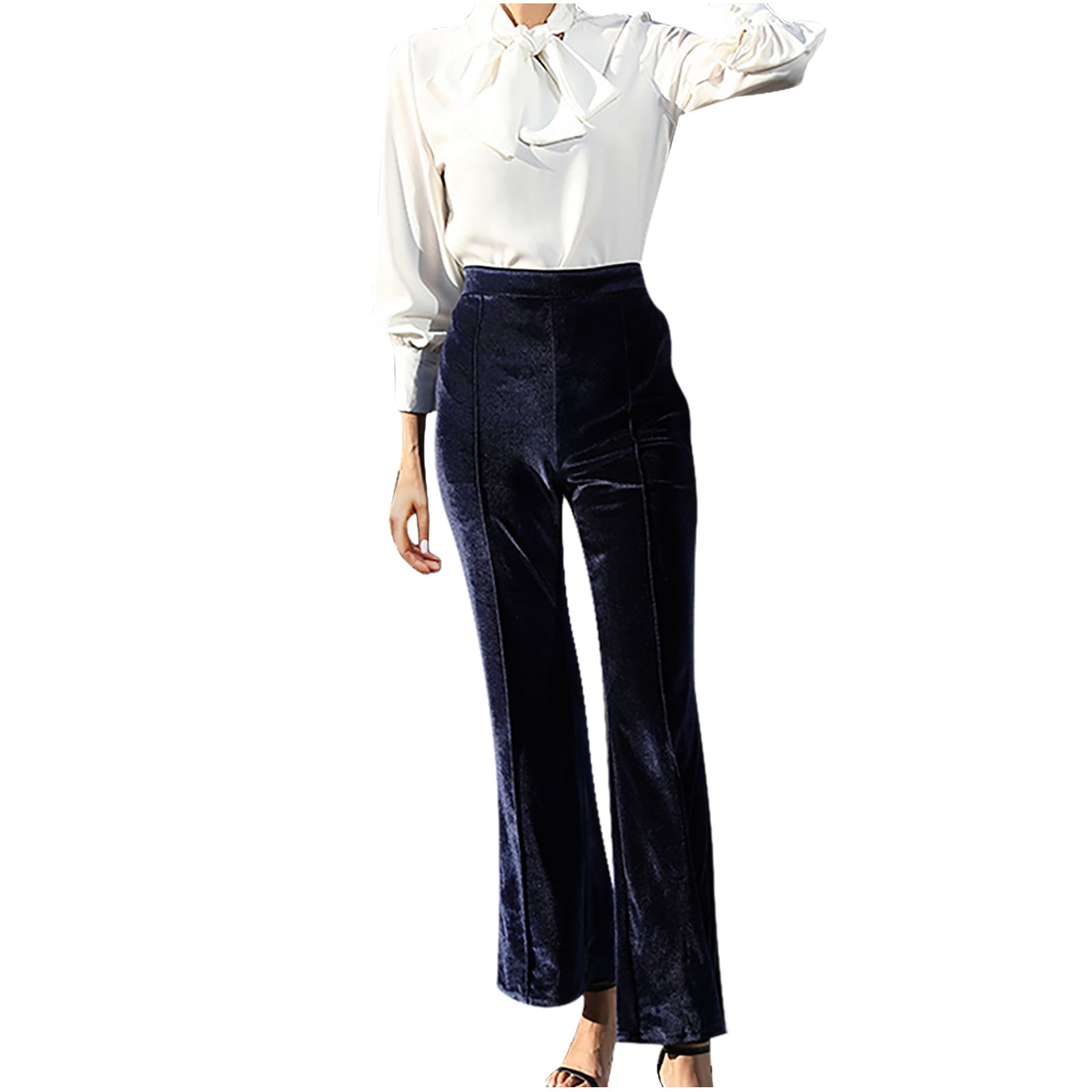 Women's Crushed Velvet Straight Wide Leg Pants Flare High Waisted