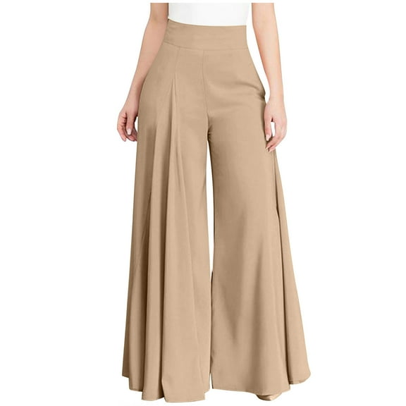 YYDGH Women's Wide Leg Palazzo Lounge Pants Casual Comfy Elegant Solid Color High Waist Flare Trousers Beige M
