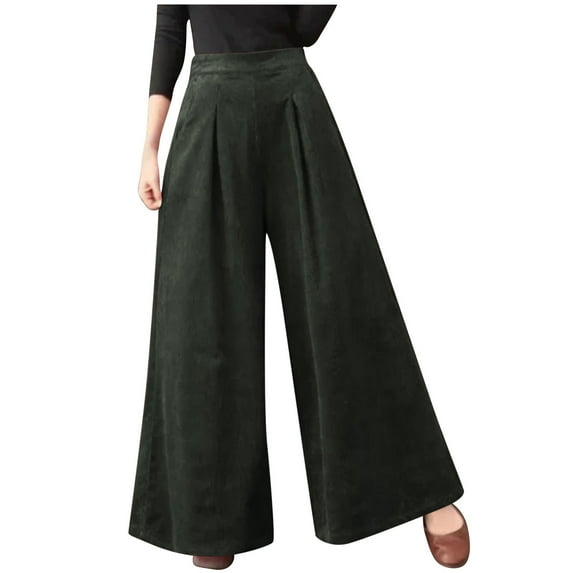YYDGH Women's Wide Leg Pleated Palazzo Pants Casual Solid Color High Waist Trousers with Pockets Army Green L