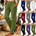thumbnail image 1 of YYDGH Women's Wide Waistband Side Slit Straight Leg Pants with Pockets Soft Knit Fabric Casual Trousers For Yoga Lounge Daily Workout Wear, 1 of 7