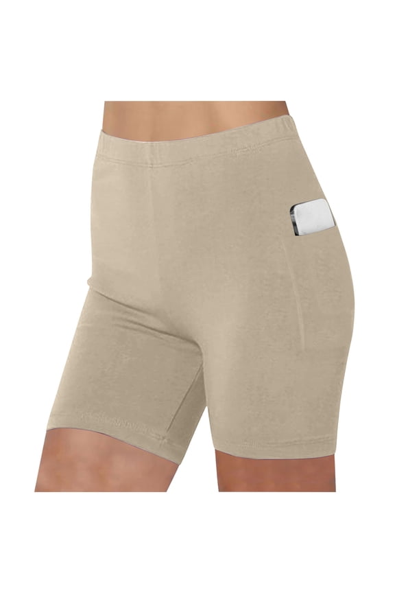 Women's Yoga Shorts Elastic High Waist Biker Shorts Stretchy Soft Workout Gym Swea Shorts with Pockets