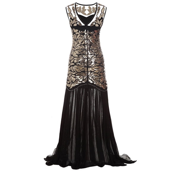 YYDGH Womens 1920s Vintage Dress Sequins Long Flapper Mermaid Hem Cocktail Party Dress Formal Wedding Evening Maxi Gown Dresses Gold XL