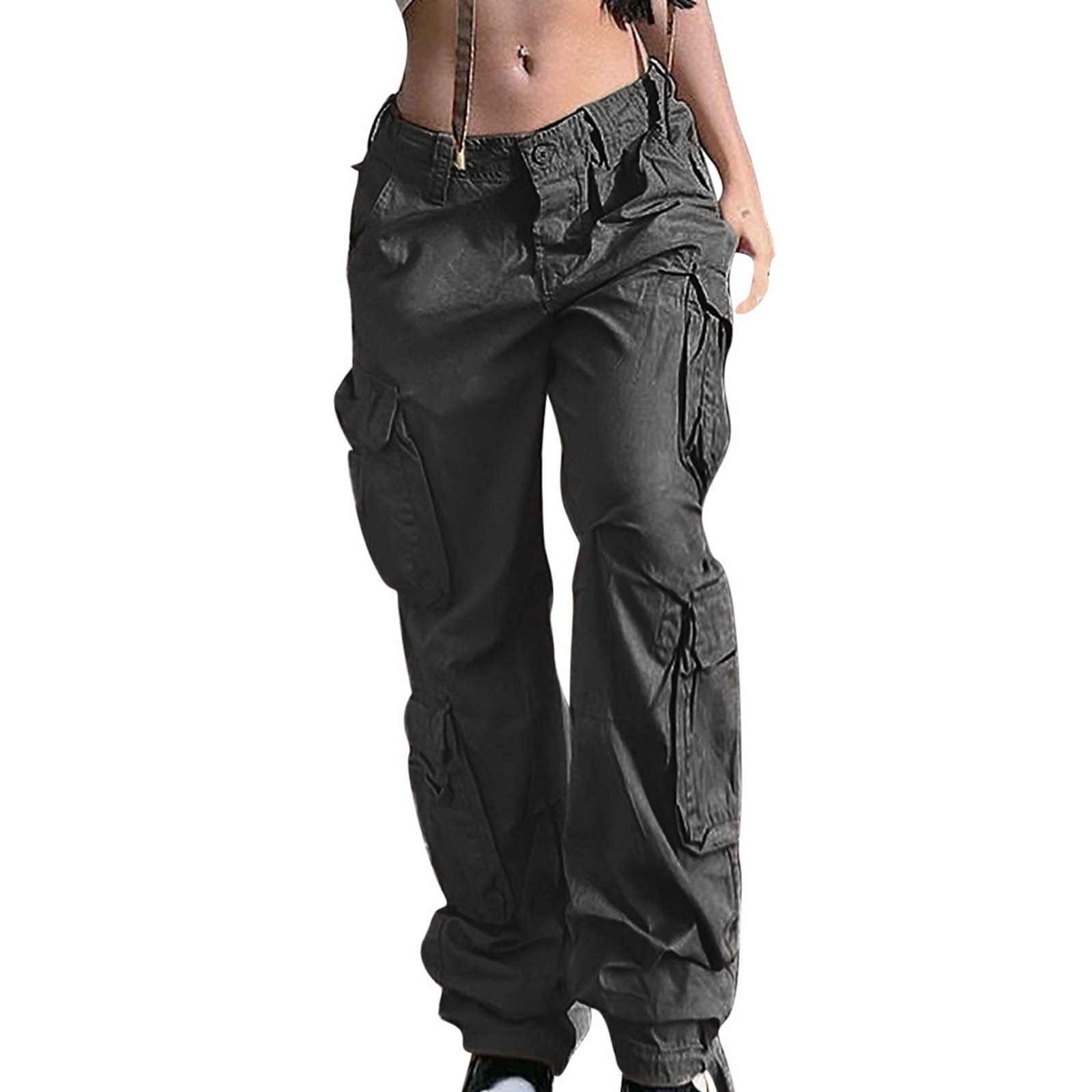 YYDGH Womens Baggy Cargo Pants y2k Jeans Low Waist Parachute Pants Teen  Girls Wide Leg Trousers Trendy Clothes Hiking Pants Army Green L