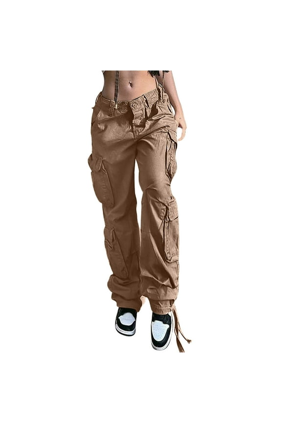 Womens Baggy Cargo Pants y2k Jeans Low Waist Parachute Pants Teen Girls Wide Leg Trousers Trendy Clothes Hiking Pants Khaki XL