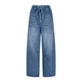 thumbnail image 1 of YYDGH Womens Barrel Jeans High Waisted Wide Leg Drawstring Denim Pants Y2K Baggy Loose Fit Trousers Jeans with Pockets, 1 of 9