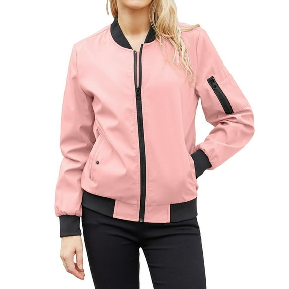 YYDGH Womens Bomber Jacket Fall Casual Jackets Lightweight Zip Up Jacket Coat Windbreaker Outwear with Pockets Pink 3XL